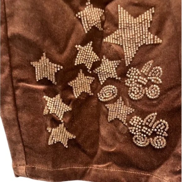 Pilcro Wanderer Beaded Velvet Pants Star Embellished Brown Size 28 NWT - Picture 4 of 6